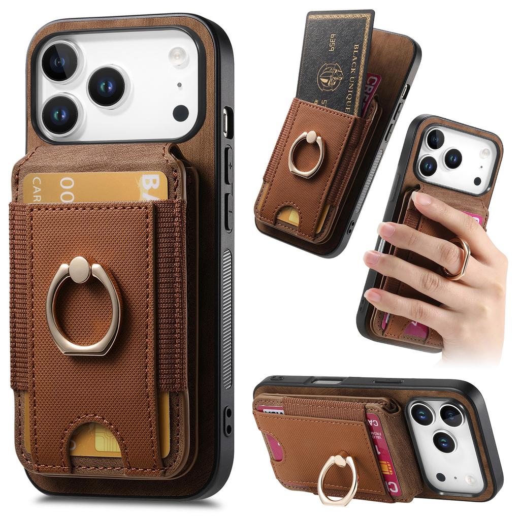 For iPhone 17 Pro Case Compatible with MagSafe Leather Back Cover with Detachable Card Holder Kickstand
