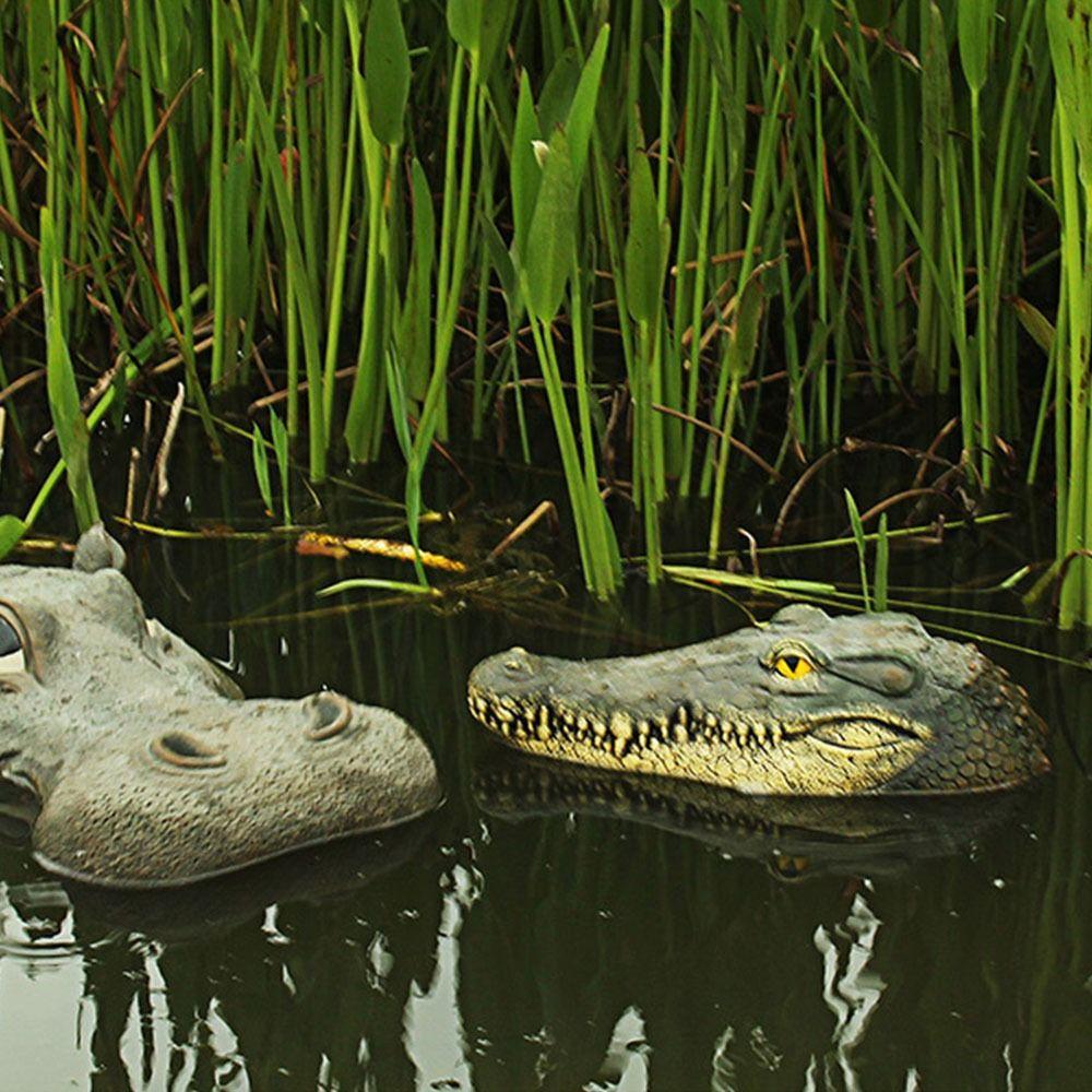 Открытый бассейн, пруд, стол, голова крокодила, плавающие фигурки животных, имитация украшения