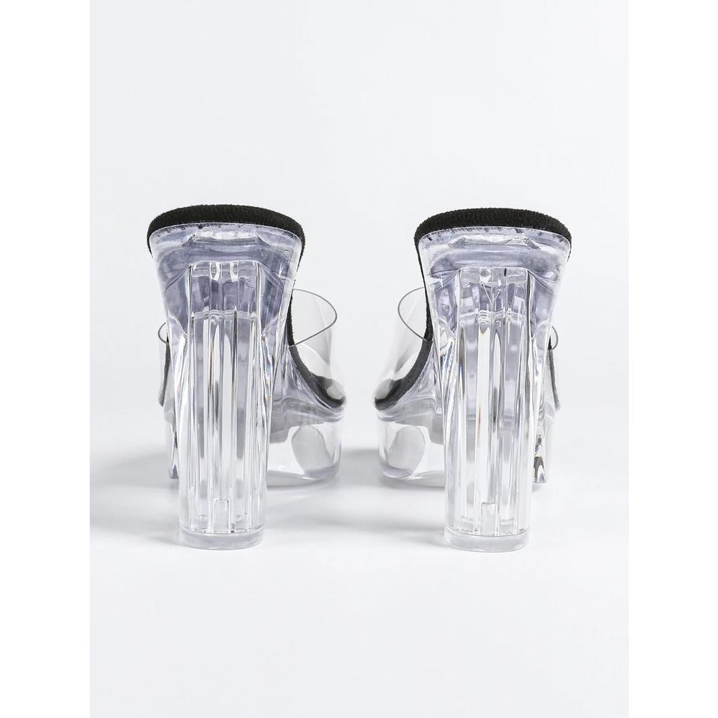 12 см Прозрачный каблук Новая мода Свадебные Сексуальные Модель автомобиля Прозрачные Ночной клуб Толстый каблук Кристалл Квадратный носок Нескользящая Перемычка 19866-7