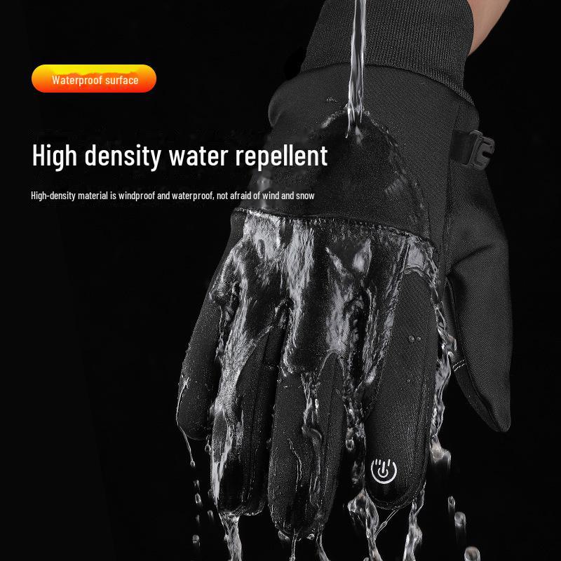 Мужские зимние ветрозащитные перчатки для сенсорного экрана для езды на велосипеде — нескользящие, утолщенные, с защитой от брызг, плюс бархат, тепло для занятий спортом на открытом воздухе