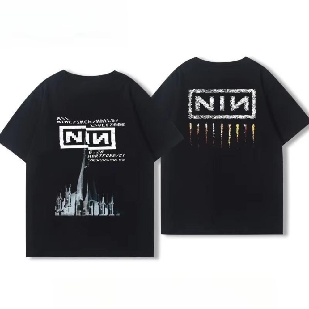 Американская летняя хлопковая куртка для мужчин и женщин Nine Inch Nails Nine Inch Nails Окружающая рок-группа Футболка с коротким рукавом с принтом