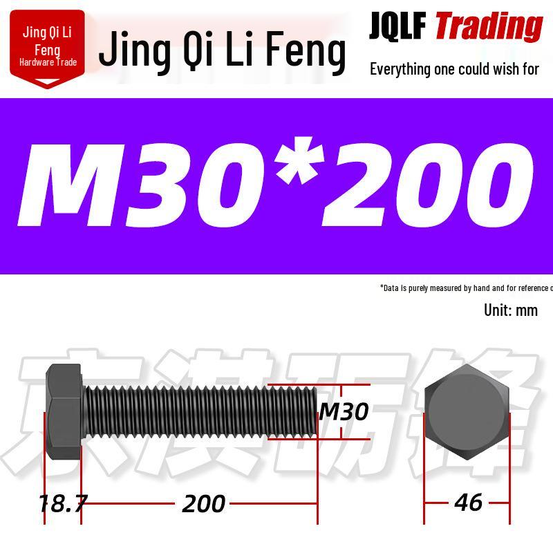 12.9 Grade High-Strength Blackened Hex Bolt M22-M48