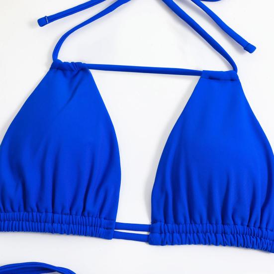 2 шт./компл., женский сексуальный комплект бикини, бюстгальтер без рукавов с лямкой на шее, высокая талия, трусы для плавания на шнуровке, комплект, одноцветная пляжная одежда с разделенным дизайном