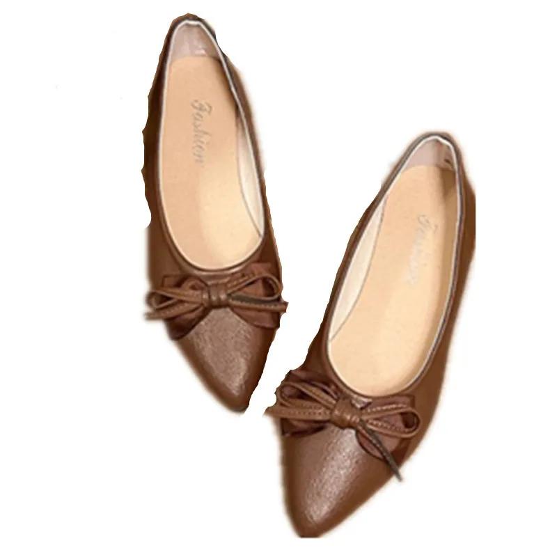 Fashion Summer New Women Fashion Concise Soft Flats Non-slip Shallow Knot Patent Leather Flats Lady Pointed Toe Breathable Flat Plus Siz