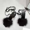 Summer Green Shoes Sandals Fashion Furry Cross -Tied Women Pumps Sexy Lace -Up Party Dress Ladies 11cm Strange High Heels