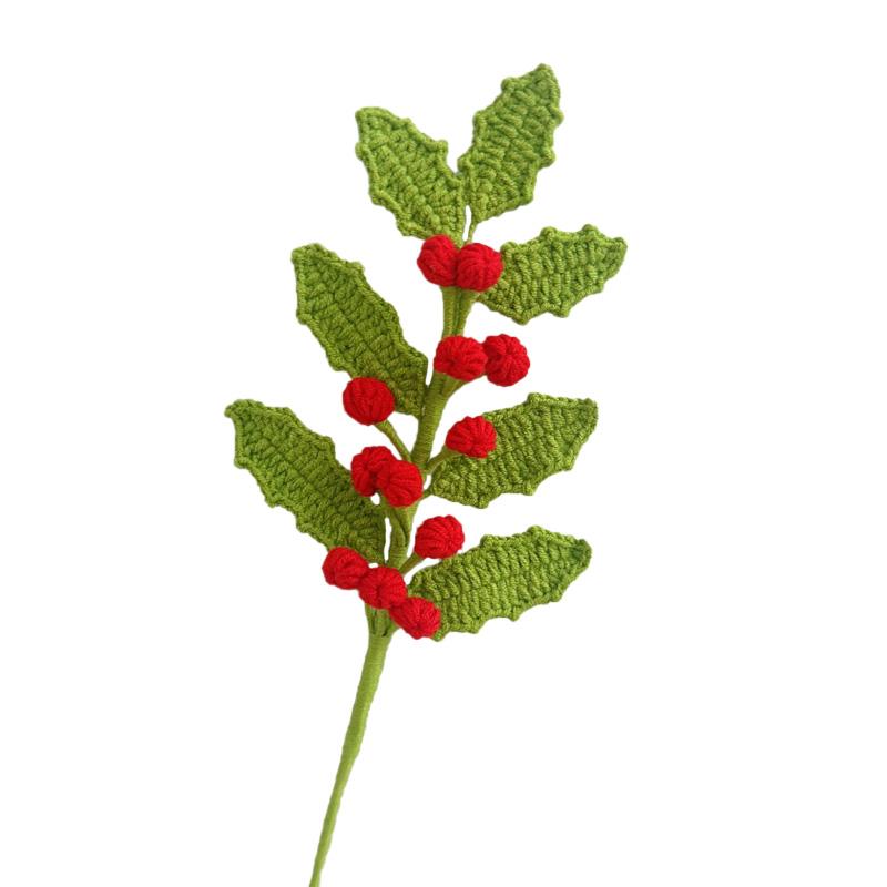 1 шт. Рождественские украшения Подарок Креативный ручной работы Готовый Рождественский букет Серия 2025 Вязаный крючком букет цветов Падуб Желудь