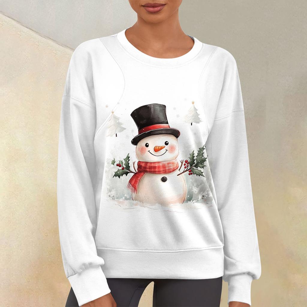 Women's Casual Fashion Print Round Neck Drop Shoulder Sleeve Long Sleeve Sweater Top