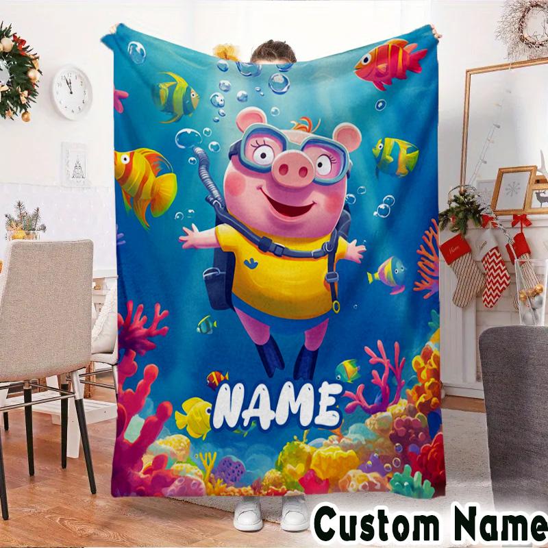 Custom Name Princess Pig's Royal Adventure Blanket Flannel Blankets for Couch Bed Gifts for Men Women Picnic blanket Christmas fan gifts