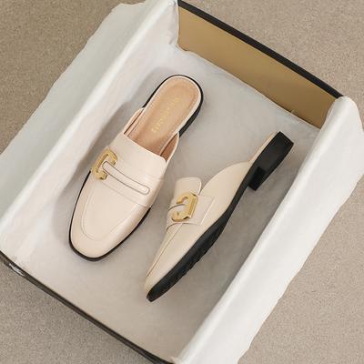 Весенние новые женские сабо, верхняя одежда, тапочки, модные сабо, металлический дизайн, повседневная обувь на плоской подошве в британском стиле, банкетная и офисная обувь