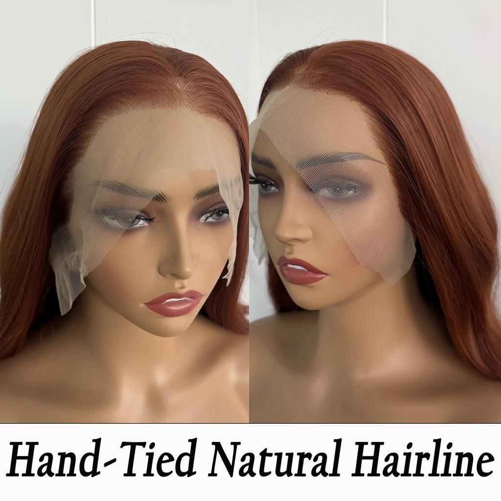 AIMEYA Copper Red Lace Wig Natural Hairline 13x4 Lace Front Wig Heat Resistant Synthetic Hair Long Body Wave Daily Wear Wigs