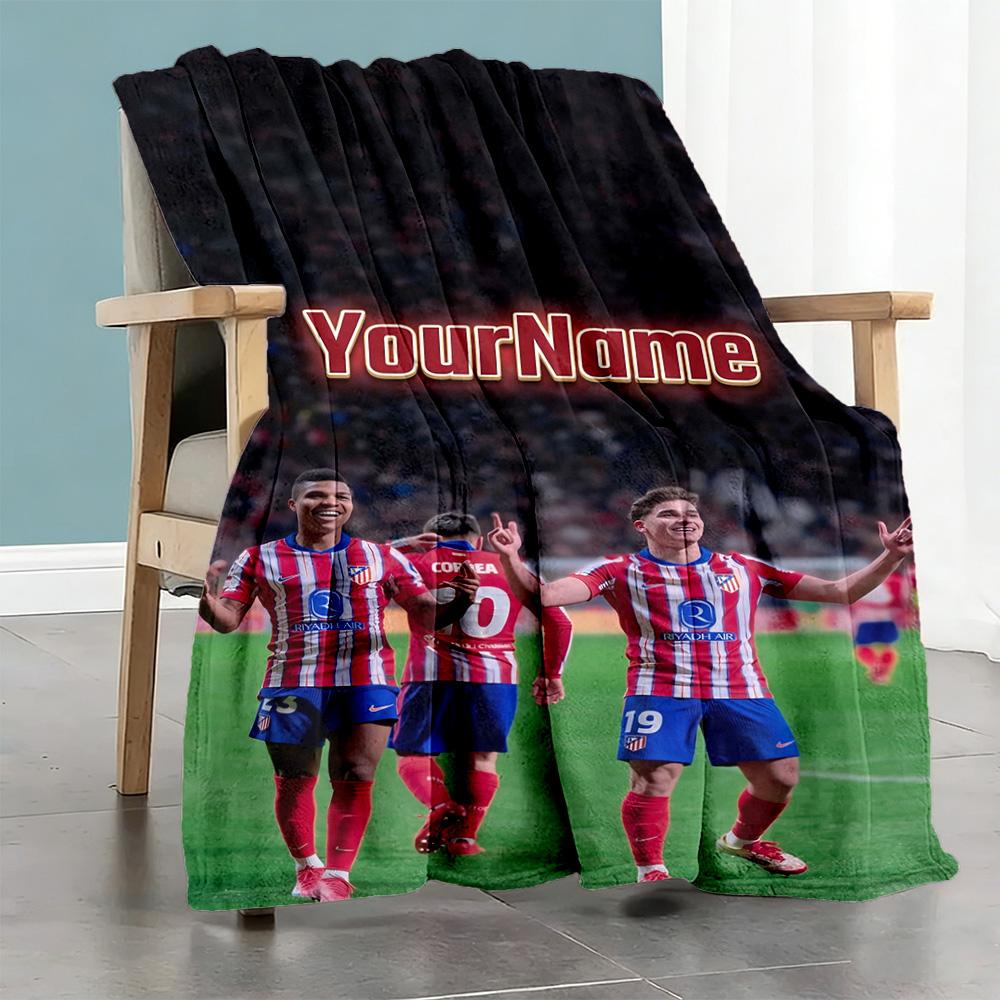 Atletico Madrid Personalized Text Blanket Throw Personalized Blanket Warmthful Decor for Bedding Office Picnics Office Chair Ideal for All Seasons