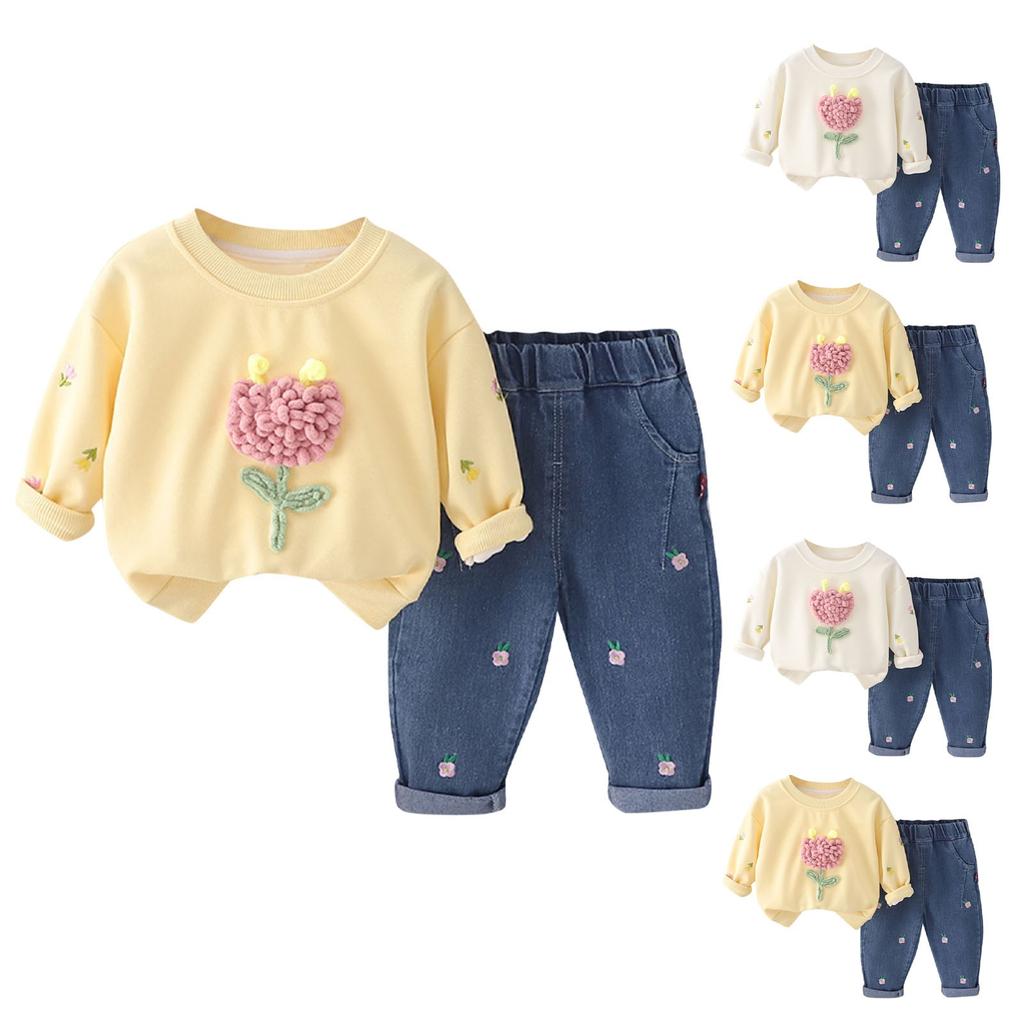 Спортивный костюм для девочек, весенне-осенний стиль, верхняя одежда, толстовка, повседневные брюки, джинсовый костюм из двух частей