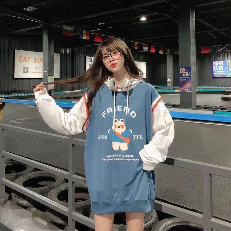 Весна-Осень, женский свитер из двух частей, толстовка с длинными рукавами, свободная ветровка для бойфренда, повседневная тонкая футболка