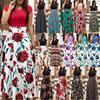 Floral Print Patchwork Short Sleeve Bohemian Dress Women Summer Round Collar Big Swing Long Dresses