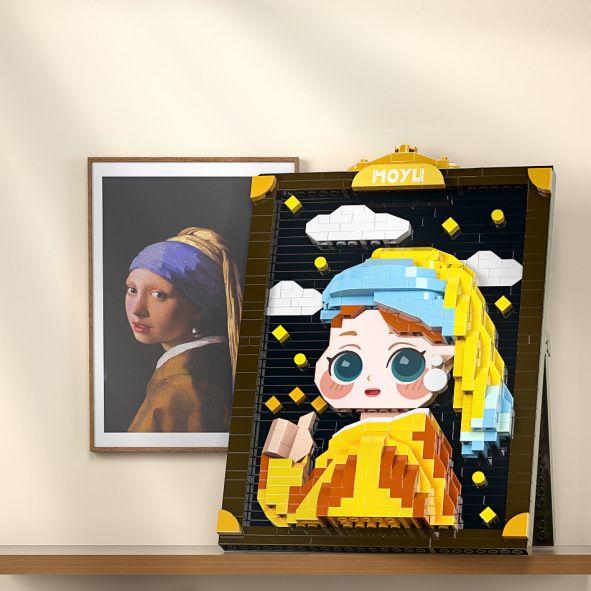 Famous Painting Series Building Blocks Girl Wearing Pearl Earrings Oil Painting Room Decoration Girl Gift Building Blocks