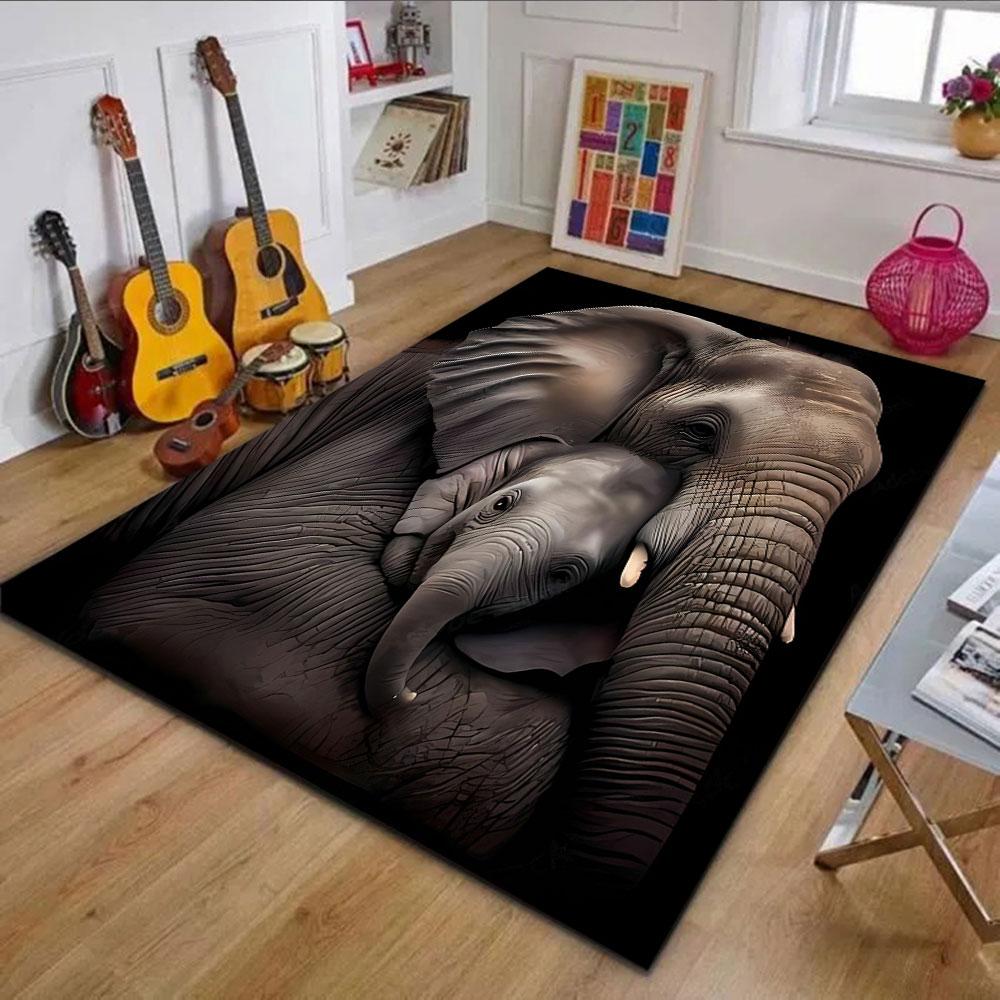 "Elephant Family Bond Design" Patterned carpet, non slip mat suitable for living room and bedroom sofas