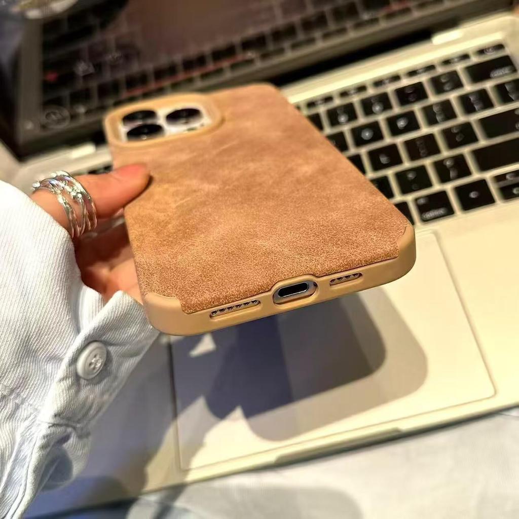 Vintage Suede TPU Full Wrap Protective Phone Case for iPhone 16 Pro Max