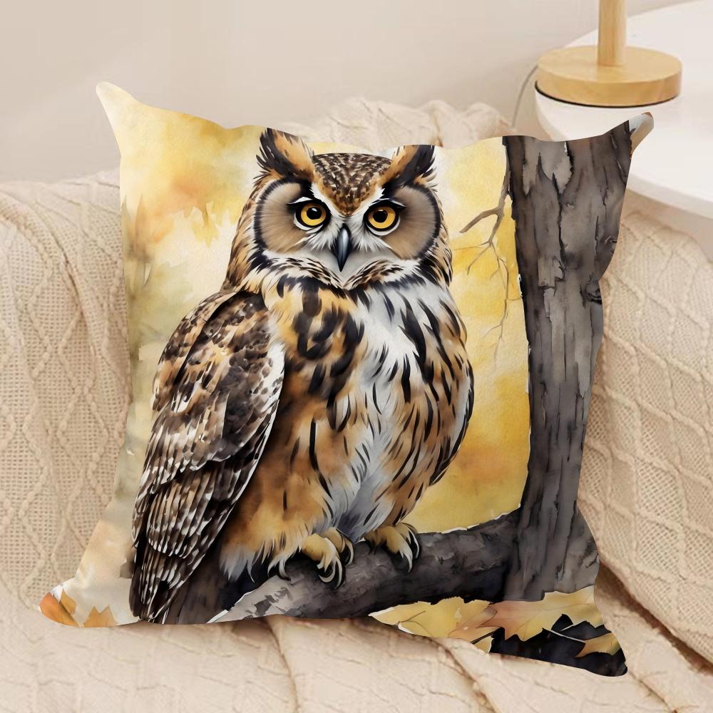 Owl Painting Cushion Cover Pillowcase Ultra Soft Skin Friendly Fabric Cloud Like Comfort Concealed Zipper