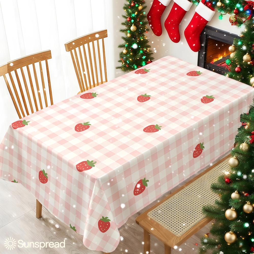 Pink Gingham Strawberry Decor Waterproof table cloth, splash-proof tablecloth, for party, Halloween, Christmas, dining, camping