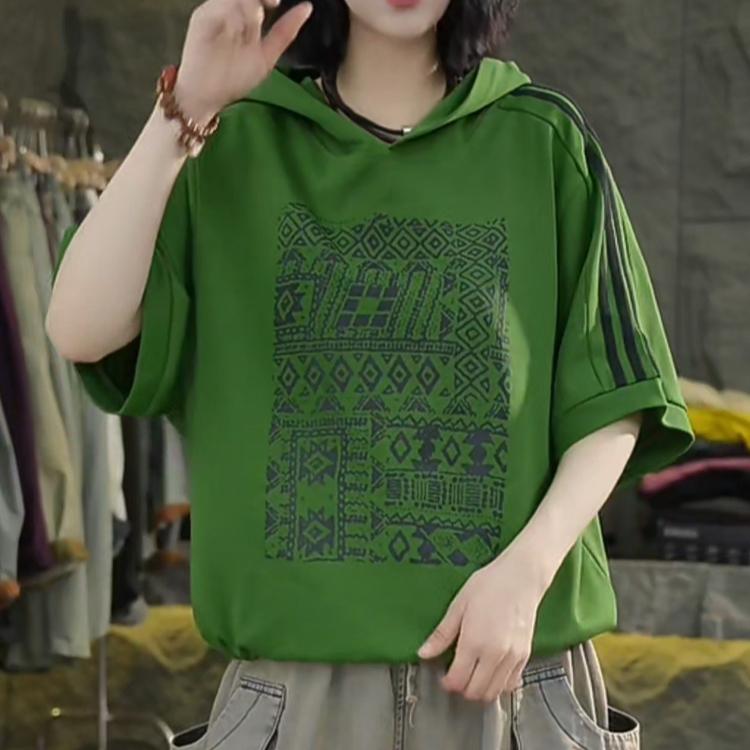 Dimanaf 2025 Летняя полосатая толстовка с капюшоном, хлопковая футболка для женщин, с принтом в виде букв и полос, короткий рукав, свободный, белый, черный