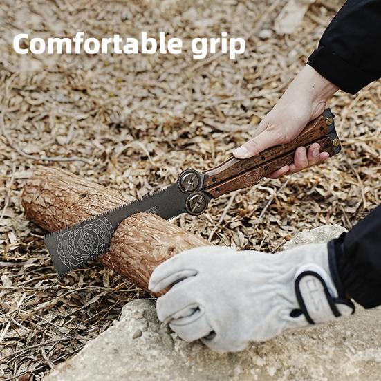 Складная ручная пила с деревянной ручкой, острое лезвие, двухсторонние зубья, компактный дизайн