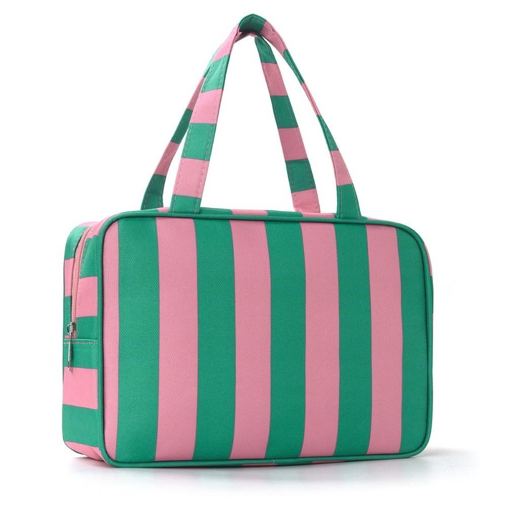 Large Capacity Striped Toiletry Storage Bag Multi Compartment Cosmetic Pouch Weekend Getaway