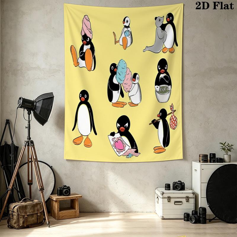Pingu Wall Tapestry Aesthetic Wall Hanging Printed Fabric Blanket Decorative Tapestries For Bedroom Living Room Home Decor