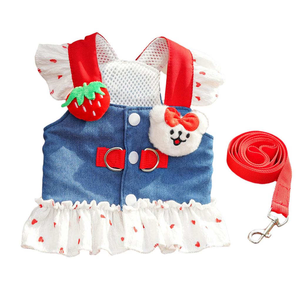 Футболка для девочек, костюм, одежда, пляжное платье, пляжный клубничный жилет для щенков и кошек, клубничное платье