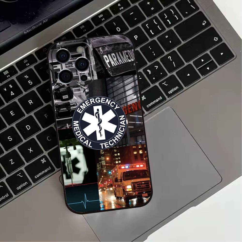 EMT EMS Ambulance LOGO  Phone Case For iPhone 17,16,15,14,13,12,11 Plus,Pro Max,XS,Soft Silicone Black Cover