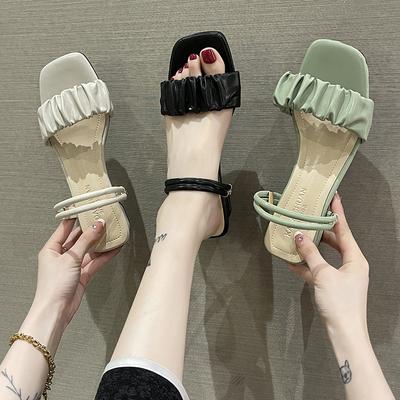 2024 Женские босоножки на квадратном каблуке Брендовые тапочки Летние шлепанцы Сандалии с узкими ремешками Элегантные босоножки Женские тапочки