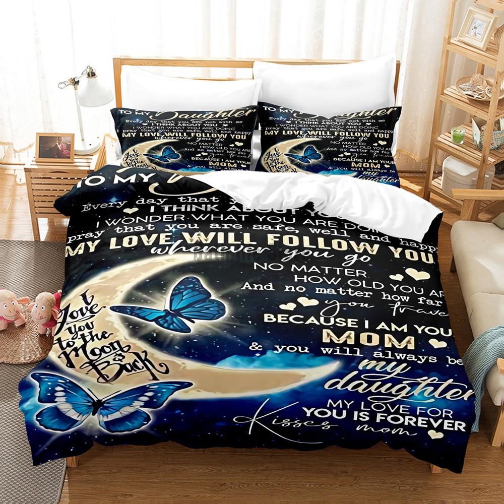 Letter Butterfly Print Bedding Set 3D Duvet Cover Luxury Fancy Queen King Home Textile Decor For Woman Wilf Gift Bed Linen