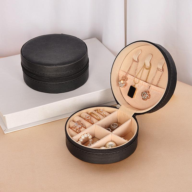 1 шт. Круглая коробка-органайзер для колец, серег, с мягкой подкладкой для ожерелий, шкатулка для драгоценностей для путешествий и подарков, устойчивая к царапинам, портативная