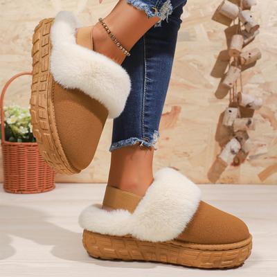 Осенне-зимняя обувь с круглым носком, теплые полутапочки, плюшевые хлопковые туфли на толстой подошве, женская обувь
