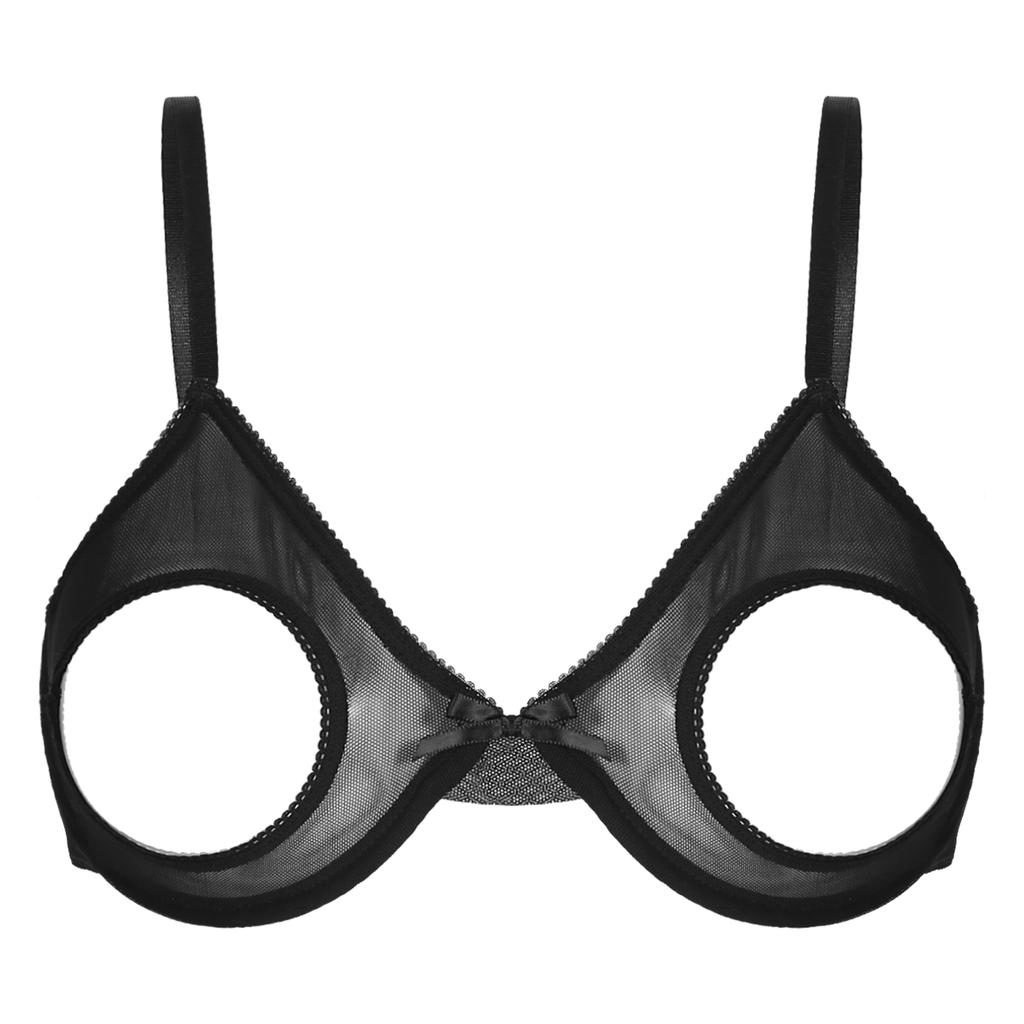 Женский прозрачный бюстгальтер на косточках из прозрачной сетки без подкладки-балконета с вырезами и прозрачным бюстгальтером