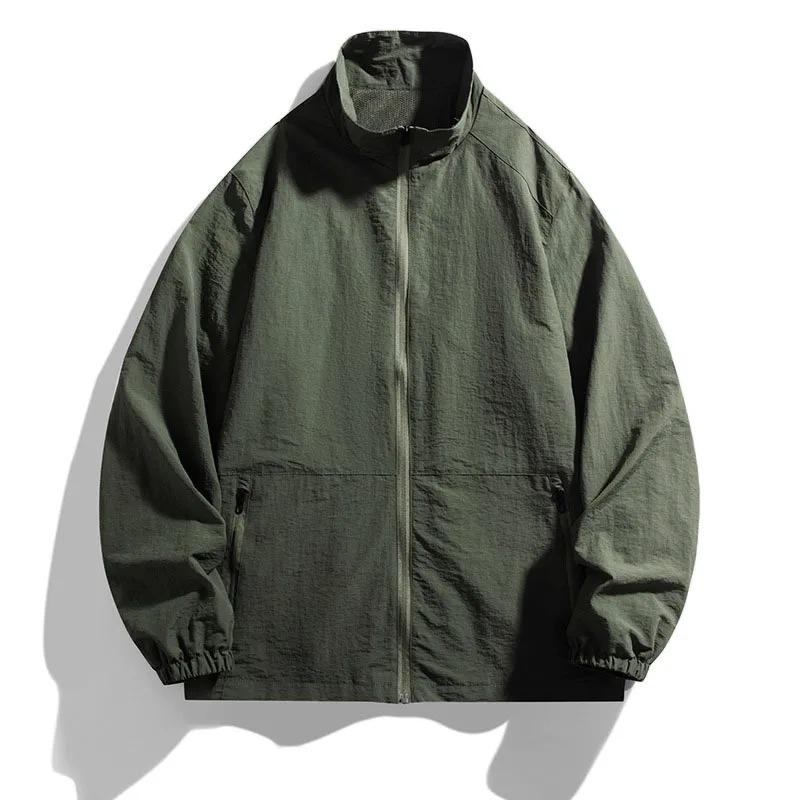 Мужская куртка со стойкой воротником, осенняя, горячая распродажа, однотонная, дышащая, водонепроницаемая, на молнии, верхняя одежда, повседневная, для улицы, стильное мужское пальто