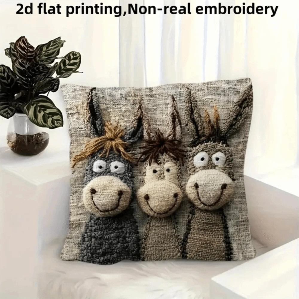 Funny Design 45cm Throw Pillow Covers 2D Print Cartoon Donkey Pillow Case Washable Material Donkey Pillowcase Living Room
