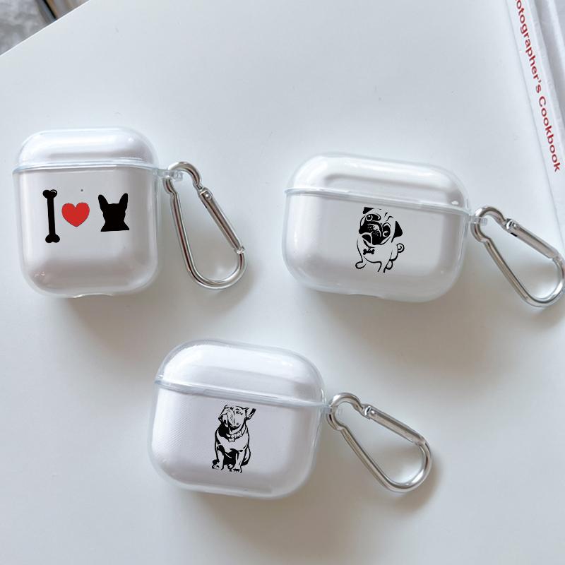 Мягкий чехол с французским бульдогом для Apple Airpods 2 1 Чехлы для наушников с крючком для Airpod Pro 3 Pro2 Прозрачные защитные чехлы Аксессуар