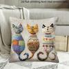 1pcs Cute Cats Zipper Closure Short Plush Material Pillowcase, Suitable for Car, Farmhouse, Bedroom, Living Room Sofa Pillow Cover