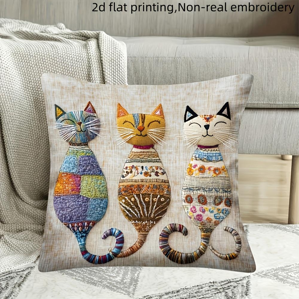 1pcs Cute Cats Zipper Closure Short Plush Material Pillowcase, Suitable for Car, Farmhouse, Bedroom, Living Room Sofa Pillow Cover