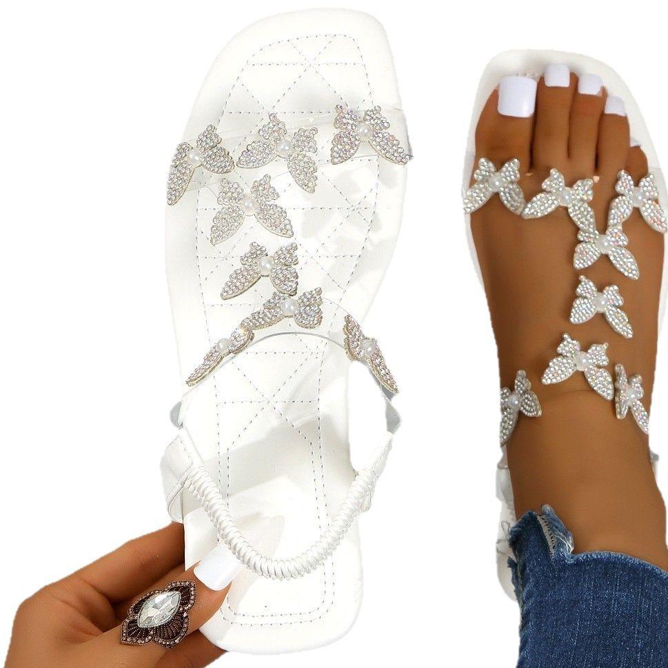 Summer Flat Big Size Womens Butterfly Sandals With Rhinestone Embellishments