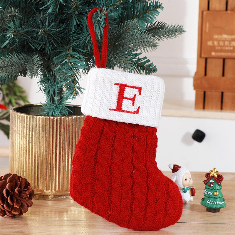 Gold & Blue Christmas Letter Socks – Red Knitted Stockings for Home & Window Display Decor