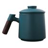 1Set Ceramic Tea Mug with Wood Handle and Built-in Stainless Steel Infuser Retro Texture Smooth Finish for Home Office Dorm Tea