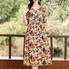 Элегантное женское летнее платье больших размеров с коротким рукавом и винтажным принтом, длинные платья, женская летняя одежда
