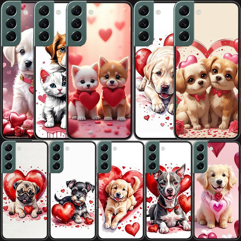 Lovely Puppy Heart Dogs Phone Case For Samsung Galaxy S22 S25 Ultra S21 S10 Plus S26 Edge S20 S23 S24 FE Cover Silicone Soft