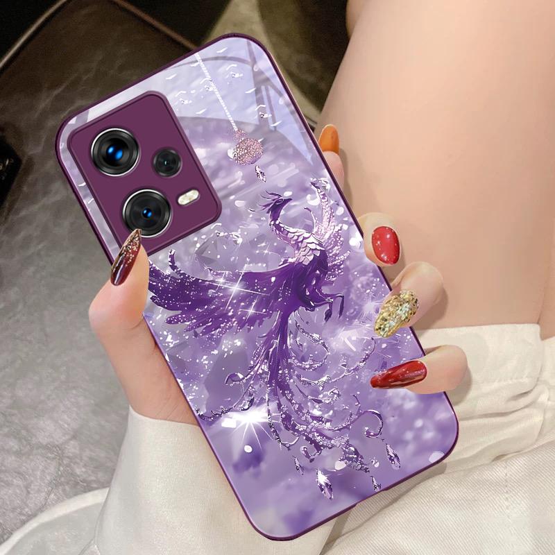 Чехол для телефона Broken Diamond Phoenix для Xiaomi 14 Ultra 13 Lite Redmi Note 13 11 Pro 12 Plus Poco X6 3 Pro F4 6 GT из закаленного стекла