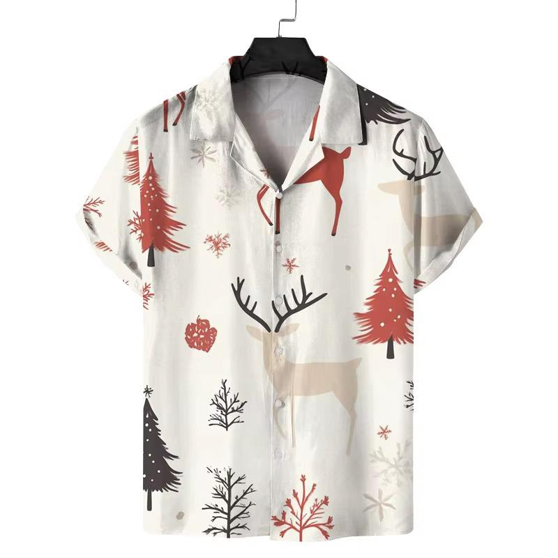 Simple Cartoon Christmas Element Snowflake Print Unisex Short Sleeved Women's Shirt Christmas Party Versatile Shirt