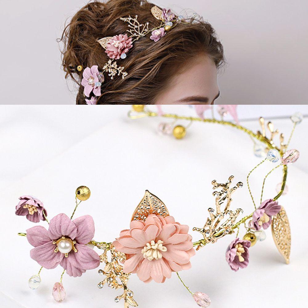 Hair Jewelry Headpiece Crown Purple Flower Tiara Pearl Hair Band Bride Headwear Headdress