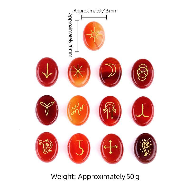Natural Crystal Witches Runes Set Agate & Gemstone Divination Stones Elder Futhark Norse Viking Runes for Fortune Telling