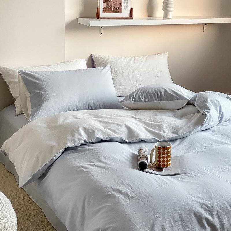 Сплошной цвет в скандинавском стиле, комплект из четырех предметов из чистого хлопка, простыня из хлопка, пододеяльник, простой комплект из трех предметов, пододеяльник