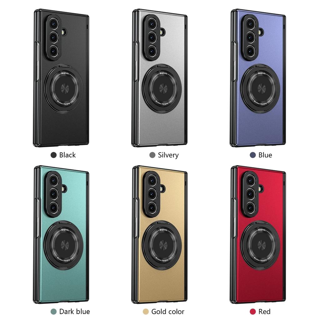360°Alloy Magnetic Holder Hinged Phone Case For Samsung Galaxy Z Fold 7 6 5 4 3 Magsafe Wireless Charger Camera Shockproof Cover